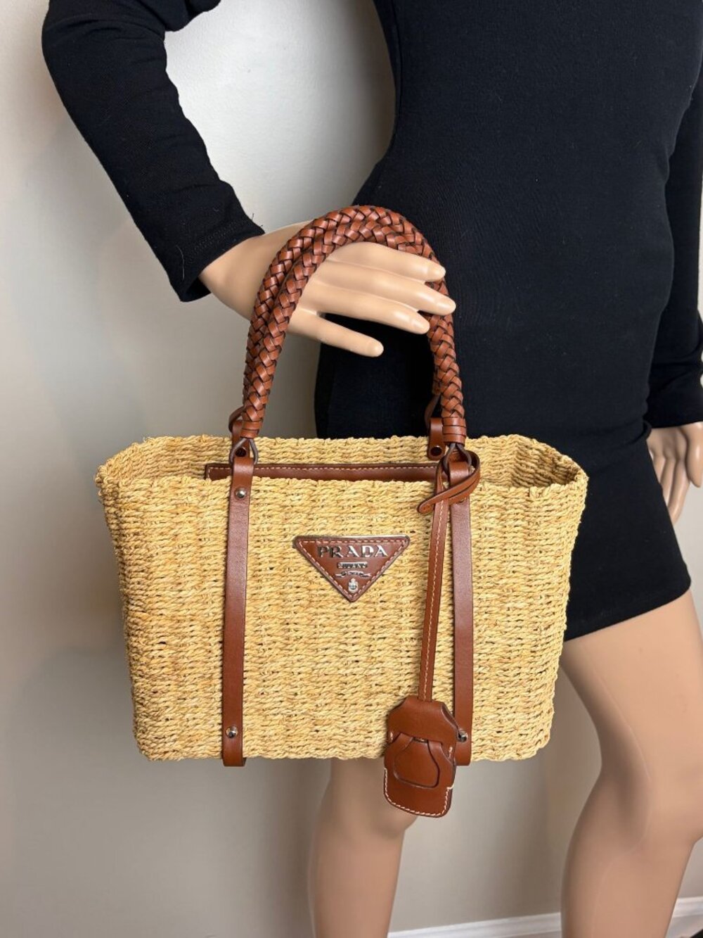 Prada Palmetto Vitello Woven Raffia Naturale Tote Bag - Picture 12 of 13